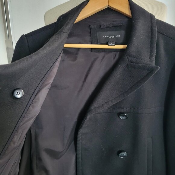 ANN TAYLOR BLACK DOUBLE BREAST WOOL JACKET (Size: Large) - Picture 2 of 12